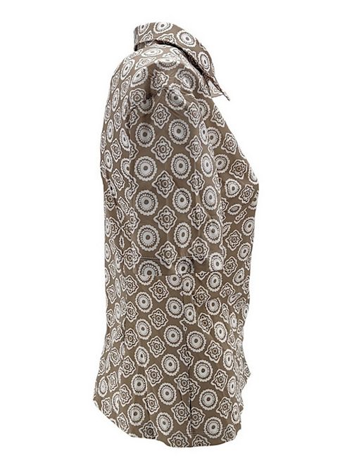 Women's polo shirt in beige and white lily patterned jersey Camicetta Snob | 759-41247430